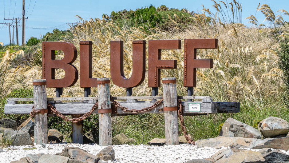 The Bluff sign at the entrance to Bluff on State Highway 1
