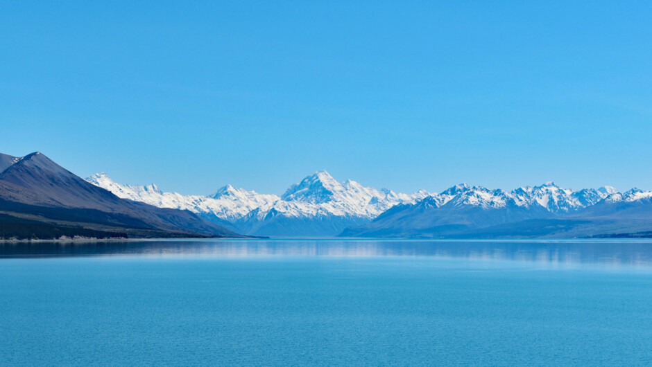 Aoraki Mount Cook from Lake Pukaki in early summer