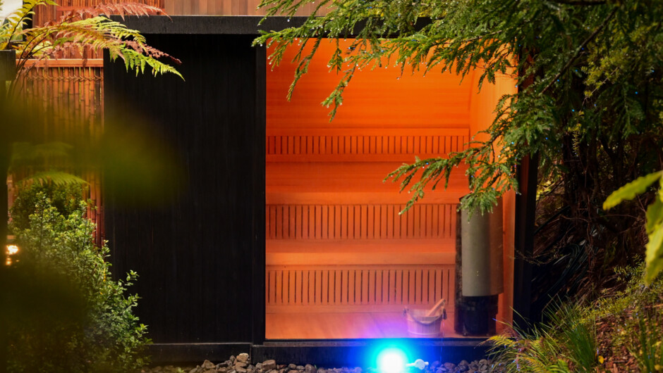 Colourful lighting in the sauna area creates a magical atmosphere