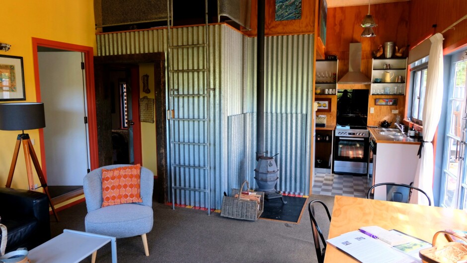 Lounge, mezzanine loft bedroom, kitchen.