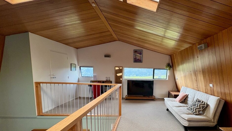 Mezzanine living area seen from the queen bed