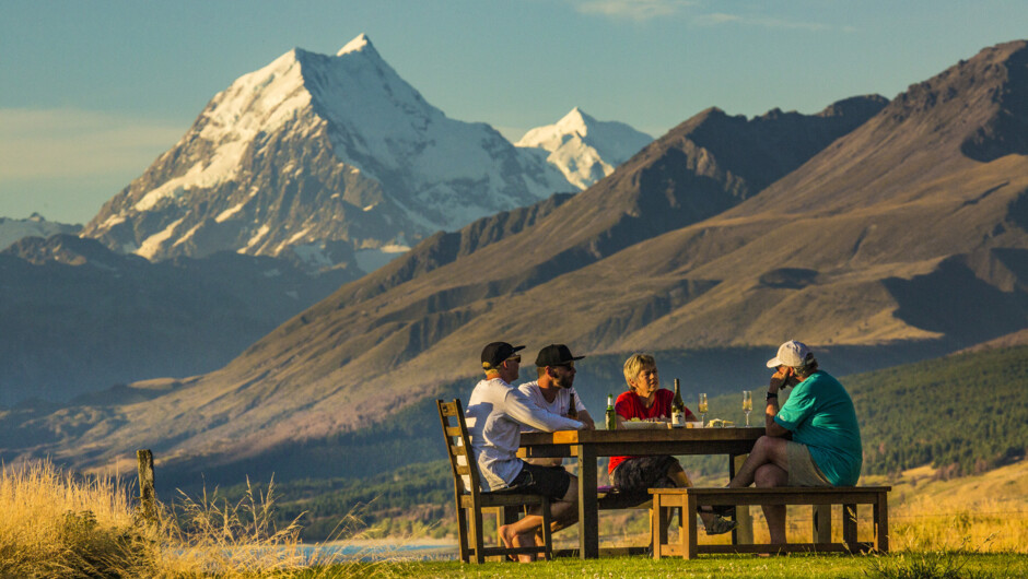 Spending the first night on the Alps 2 Ocean trail at Braemar Station with a view of Aoraki Mt Cook