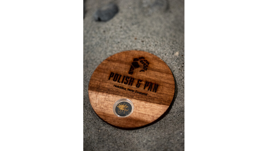 Your panned gold is inserted into this unique coaster to take home.