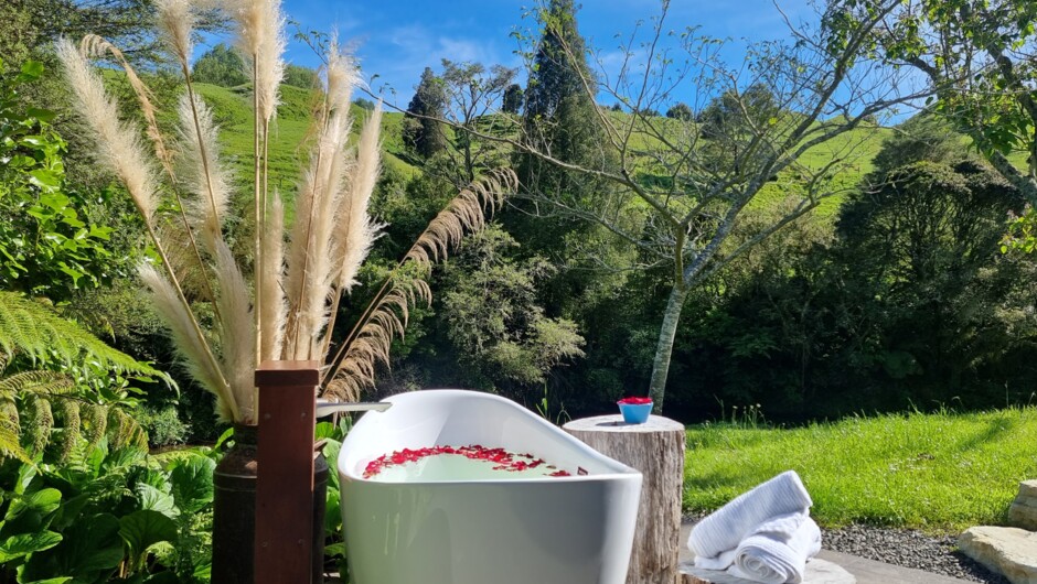 Outdoor bath under open skies - perfect after a day exploring, or simply doing nothing at all.