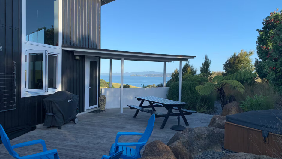 Wharau Lodge holiday home nestled in native bush with views over the Bay of Islands near Kerikeri.