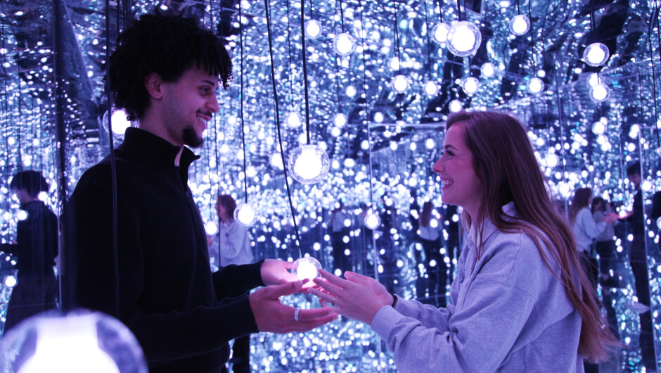 The infinite galaxy room, surround yourself in a kaleidoscope of colour and light that dances to the surrounding music, mirrored in all directions, this room seem to go on forever.