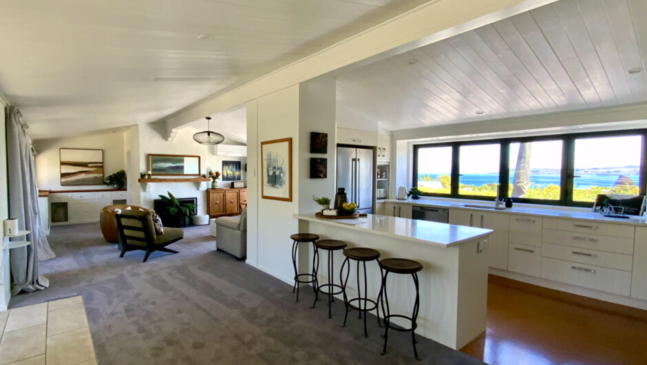 Kitchen &amp; Living Areas with lake &amp; mountain view