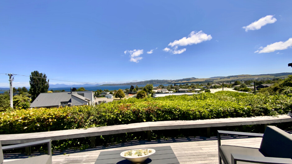 Deck, BBQ and Entertainment area with lake &amp; mountain views