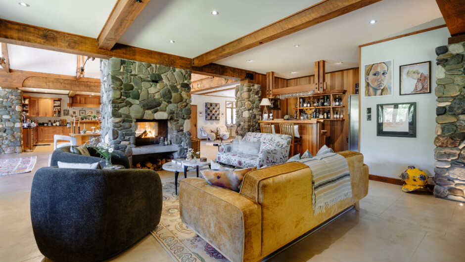 Bar and Fireplace at Stonefly Lodge