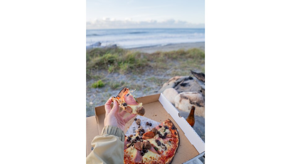 Woof fired pizza by the Tasman Sea