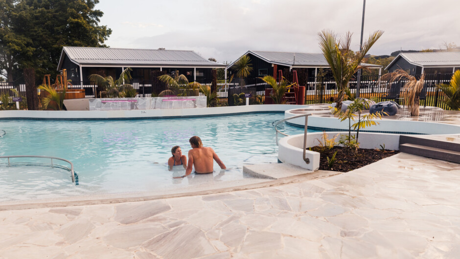 Guests enjoying the heated mineral pool