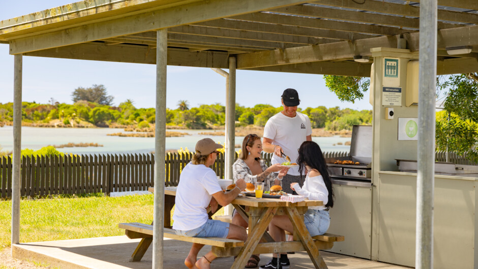Friends enjoying the BBQ facilities by the Studios
