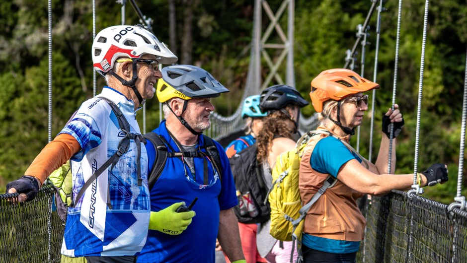 Admiring the views from suspension bridge