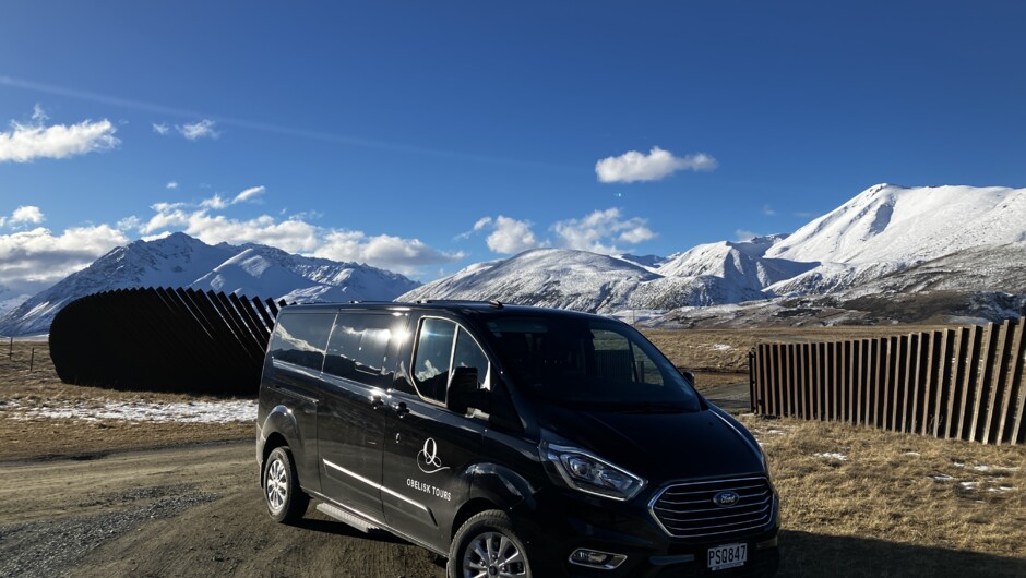 Our vehicle posing after delivering clients into the incredible Ahuriri valley to The Lindis.