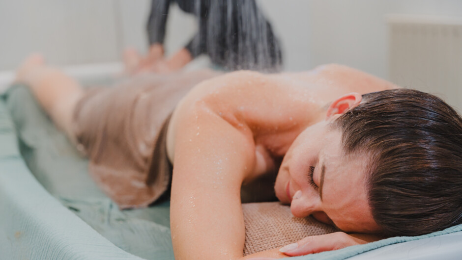 Aix (water jet therapies) at Polynesian Spa, performed on site since early 1900 for wellness and healing. A sensory spa experience.