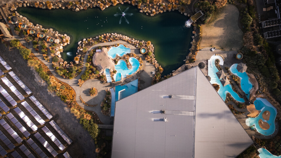 Solar heated hot pools.