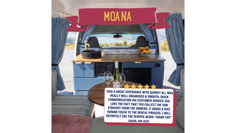 New to the Quirky fleet for summer 25/26, meet the lovely Christhchurch-based Moana, your ticket to exploring Aotearoa in relaxed comfort and style.