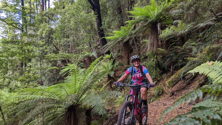 One of riders enjoying the climb on The Old Ghost Road