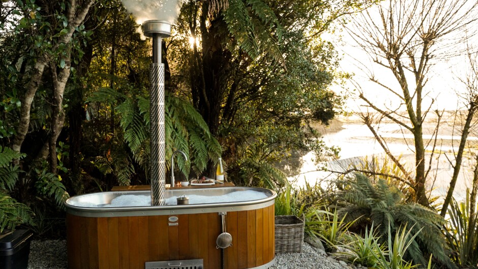 Cedar wood fired hot tub.