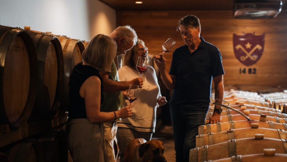 Tasting in the barrel hall with Hans Herzog