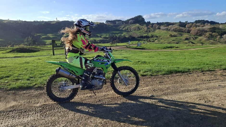 Maelys from France enjoying our Adventure Seeker Package on the brand new 2026 KLX140