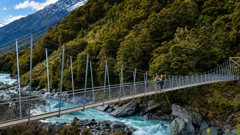 Swing bridge entering Mt Aspiring National Park
