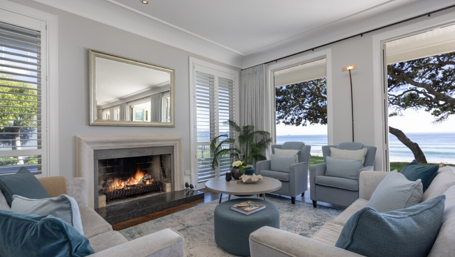 Elegant Hampton-style living with ocean views.