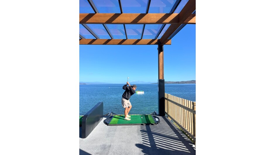 Test your swing at the Lake Taupō Hole-in-One Challenge - aim for the floating green!