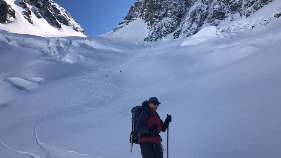 Ski Mountaineering  - looking back up towards Cinerama Col