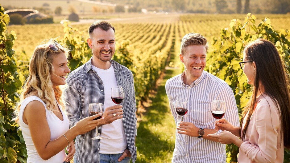 Friends enjoying a wine at Marsden Estate