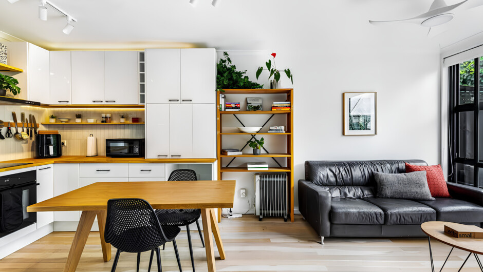Sink into the spacious, plush sofa, where you can unwind and enjoy your favourite movies or shows on the Smart TV