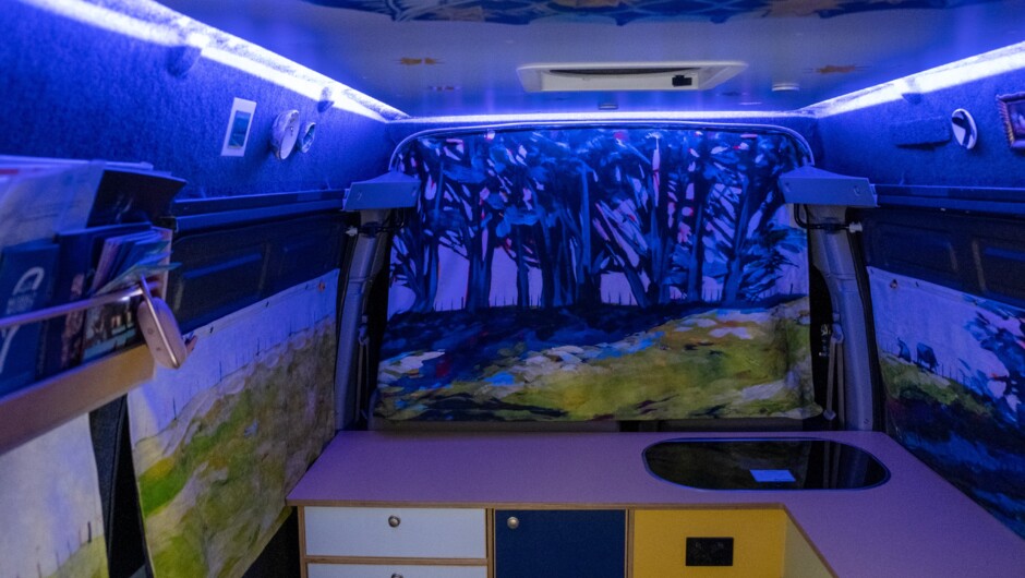 Vallery at night with indoor lighting