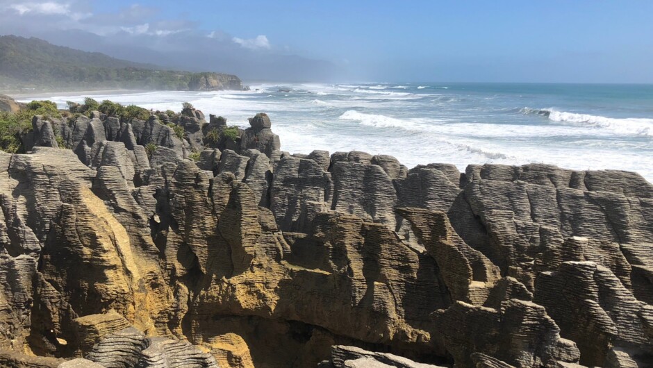 Pancake Rocks and blowholes at Punakaiki on the wild West Coast