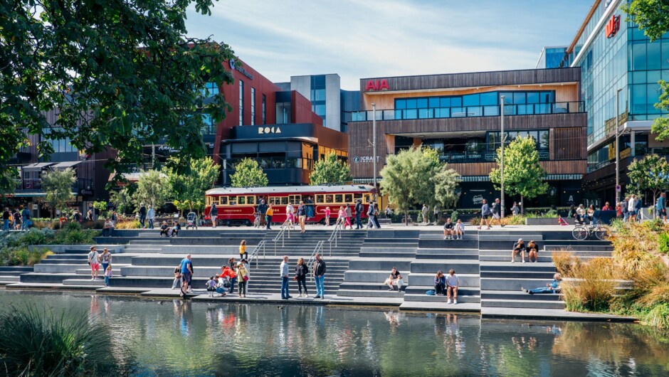 Downtown Christchurch, the Garden City, at the journey's start