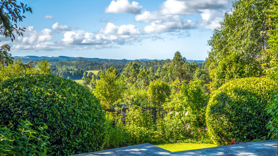 Enjoy peaceful garden and countryside views from your private guesthouse at Treghan Lodge in Kerikeri, Bay of Islands.