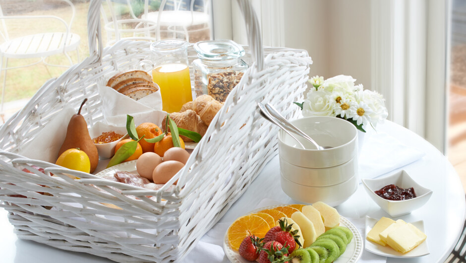 Generous breakfast provisions featuring homemade and local touches, provided for guests to enjoy in their own time.