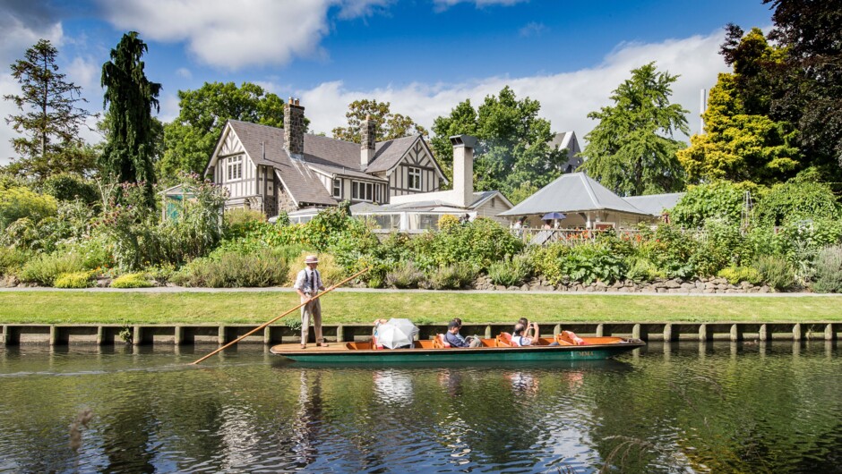Punting on the Avon by the Curator's House gardens
