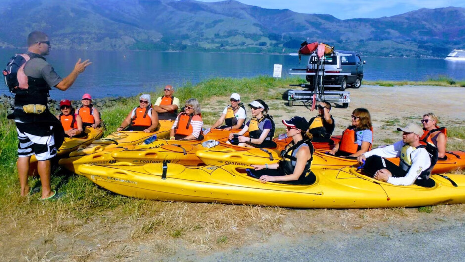Sea kayaking the sheltered volcanic harbour at Akaroa