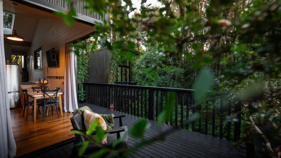 View from the trees to the treehouse.