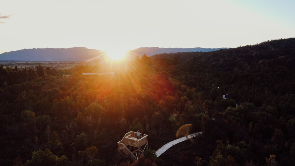 Boardwalk Platform at Sunset looking over Paparoa Ranges