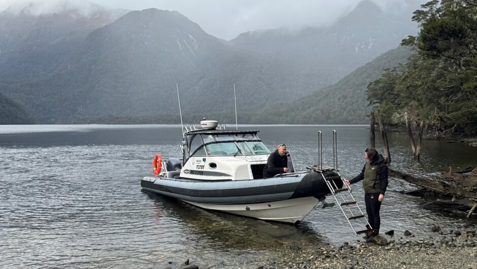 FlyBy South Fiord - Clients getting off the vessel to explore places Google Maps cant find