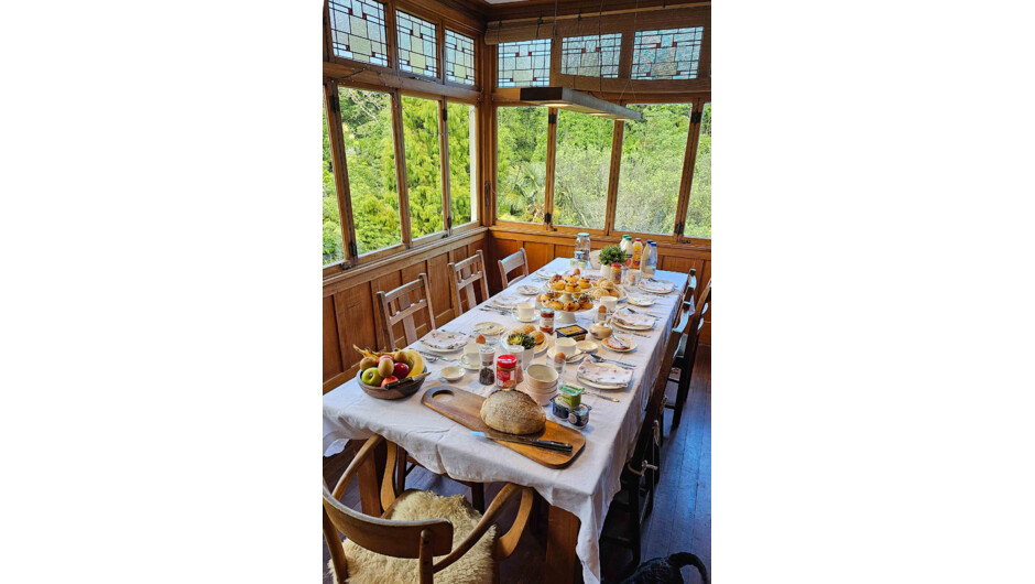 Homemade continental breakfast served in our treetop breakfast room.