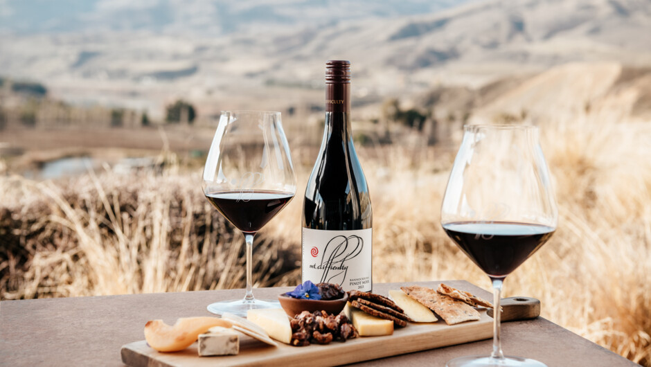 Mt Difficulty Wine and Cheese Platter on the Terrace with Central Otago views