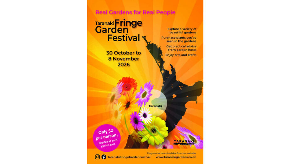 Taranaki Fringe Garden Festival 2026.  Fri 30th Oct - Sun 8th Nov 2026
