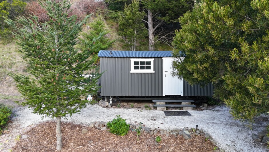Wildwood Estate's boutique shepherd's carriage surrounded by nature