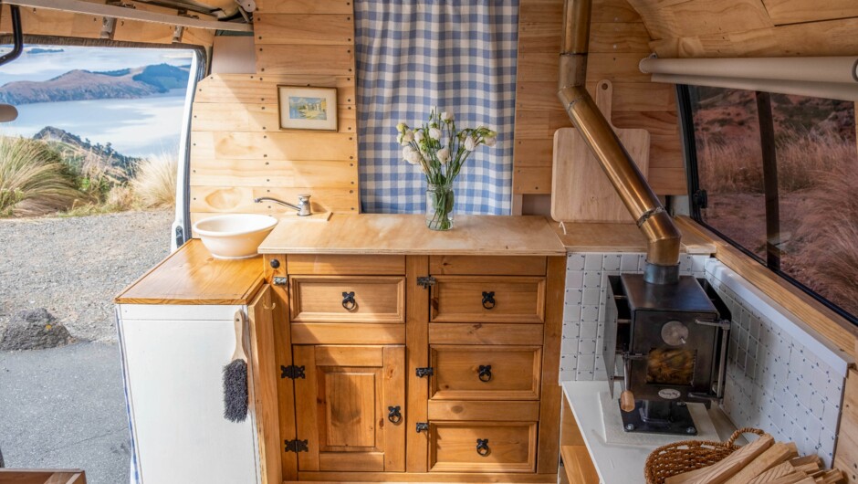 Living area with log burner