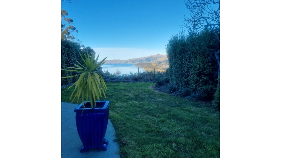 Winter view from patio towards Akaroa Harbour