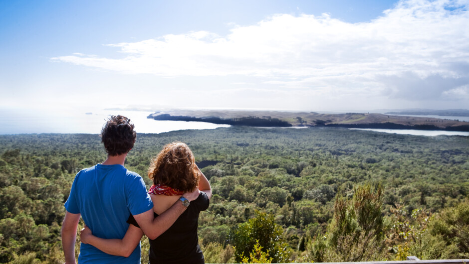 Couple enjoying views on a Rangitoto Island Guided Walk