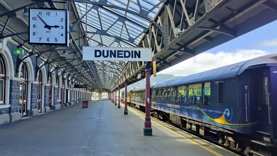 The image new arrivals to our city would have seen - the platform at the Dunedin Railway Station.