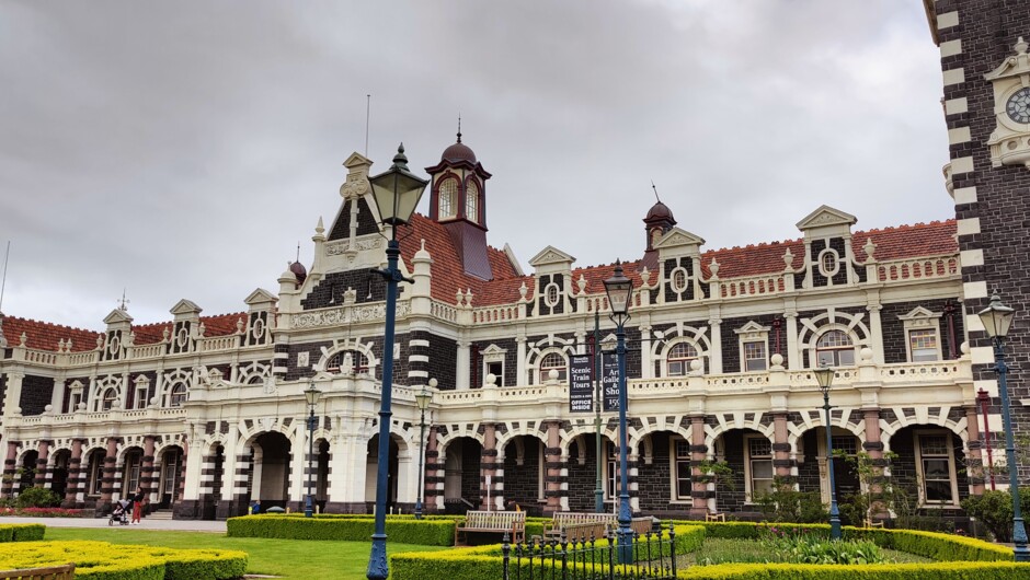 The moody Dunedin Railway Station. See it up close and learn its history.